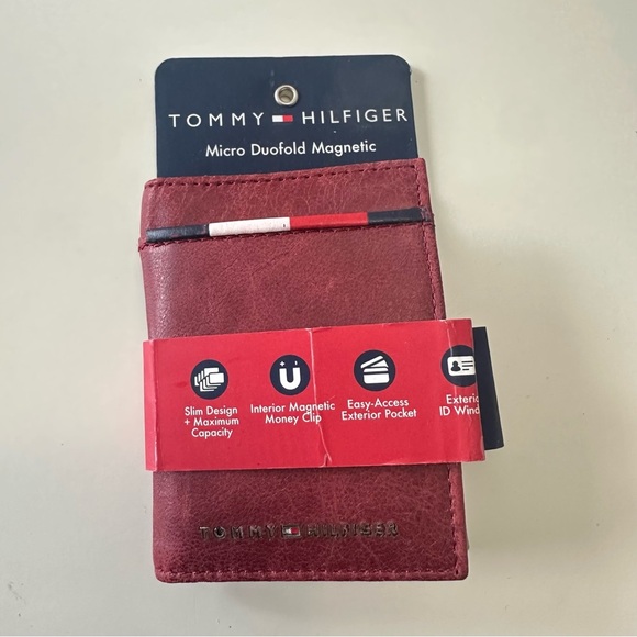 4/$25**NEW Men’s Tommy Hilfiger Red Leather RFID Wallet - Picture 1 of 5